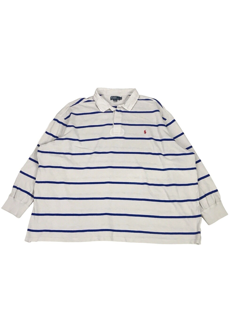 Vintage Polo Ralph Lauren Crest Rugby Shirt 6XL BIG Blue Striped Long Sleeve PRL